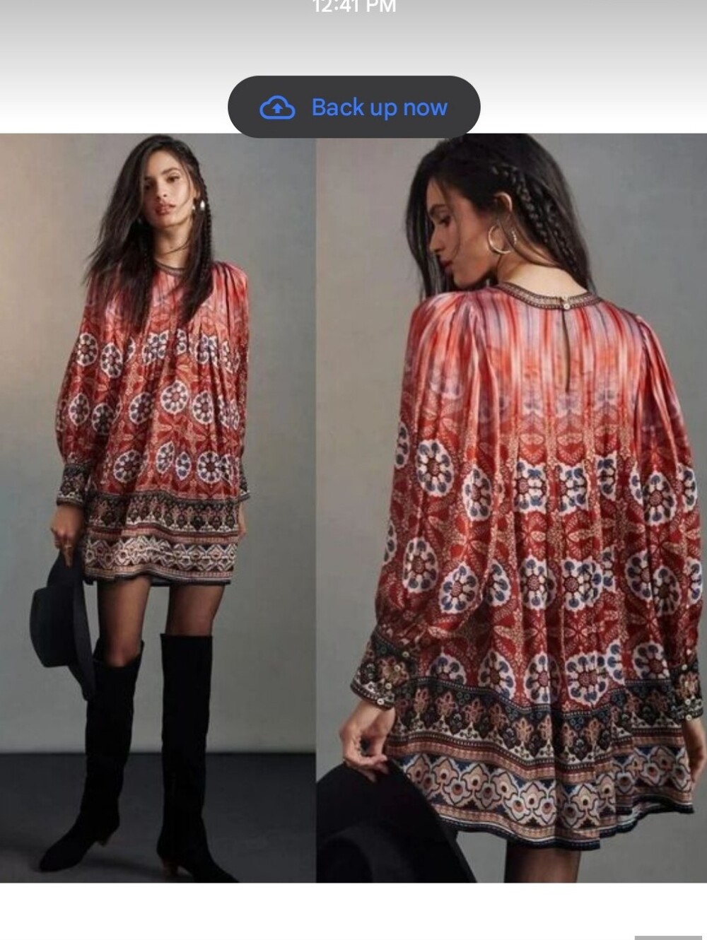 Anthropologie, TANVI KEDIA Rust and Cream Boho Printed Dress, 100% Viscose
